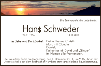Traueranzeige von Hans Schweder von Pegnitz-Zeitung